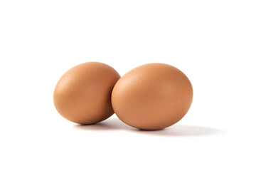 brown raw chicken eggs isolated on white background