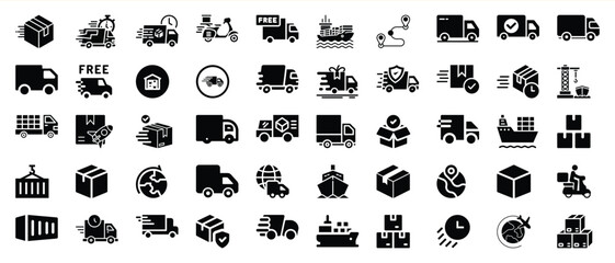 Black Delivery Truck Icons Shipping Logistics Package Symbols