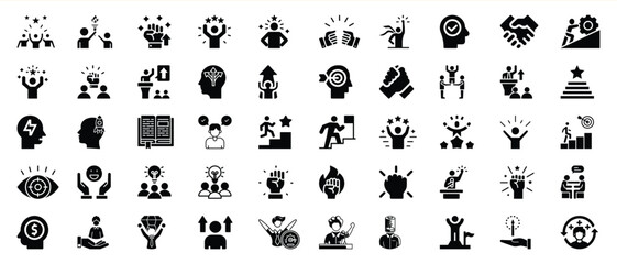 Obraz premium Black Glyph Icons Set Achievement Success Goals Teamwork Leadership