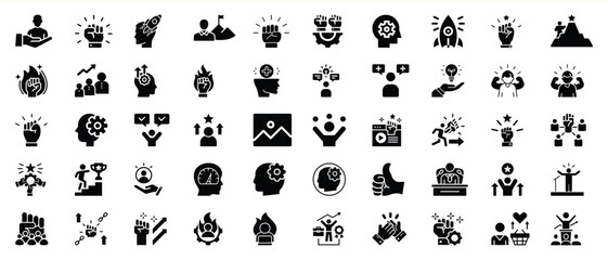Black Glyph Icons Set Achievement Success Teamwork Leadership