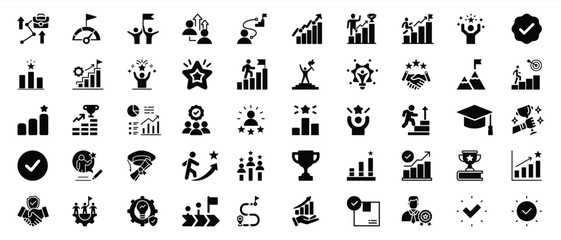 Obraz premium Black Glyph Icons Set Achievement Success Growth Progress