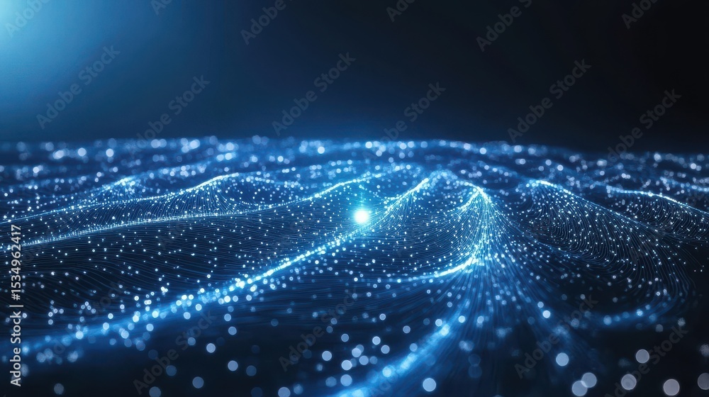 Aufkleber abstract digital wave with glowing particles on dark background