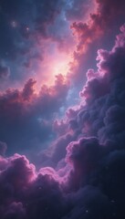 Serene night sky with dreamy clouds above the world