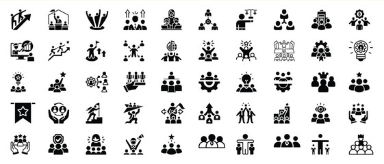 Black Glyph Icons Teamwork Leadership Success Collaboration
