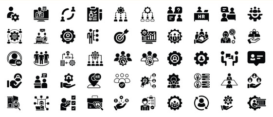 Black Human Resources Management Icons Set vector 1
