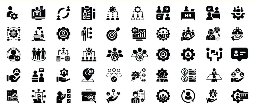 Black Human Resources Management Icons Set vector 1