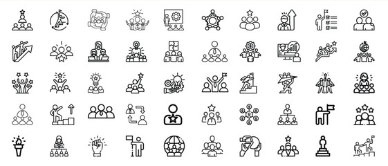Obraz premium Teamwork Leadership Success Icons Black Line Art Set