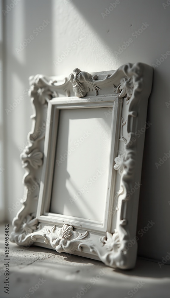 Aufkleber ornate white square picture frame near window in serene setting