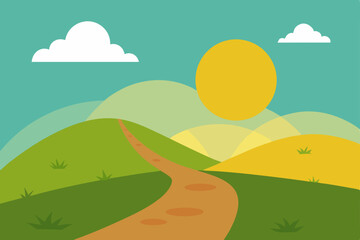 Fototapeta premium Serene Countryside Path A Journey Through Rolling Hills and Sunshine