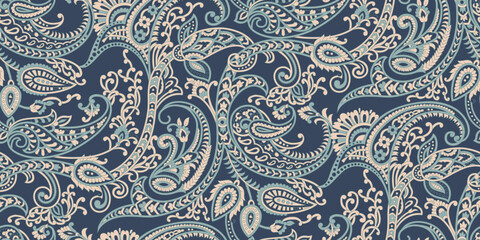 paisley seamless pattern on navy background