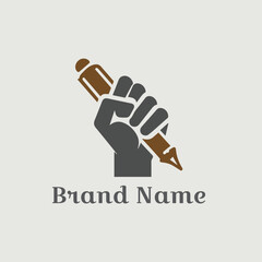 Hand holding business concept vector illustration with pen icon.