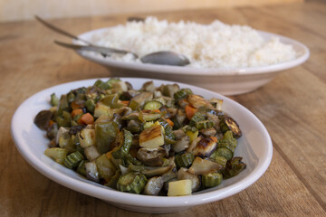 Sautéed vegetables with rice representing healthy eating habits