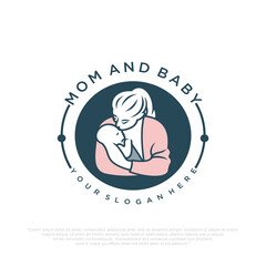 mom and baby logo design . Mom holding her child in her arms , vector illustration