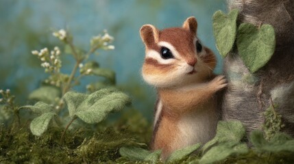 Fototapeta premium Handmade art of a chipmunk in a lush forest literary scene nature photography close-up view whimsical concept