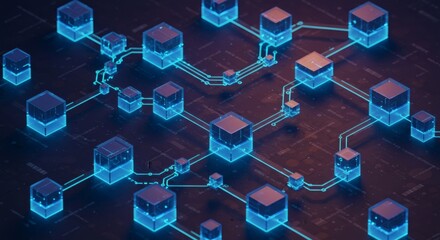 Abstract Blockchain Technology Network Data Blocks and Connections