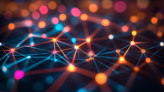 Abstract Network of Interconnected Nodes with Vibrant Colors