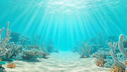 Sunlit view of colorful coral reef under the sea