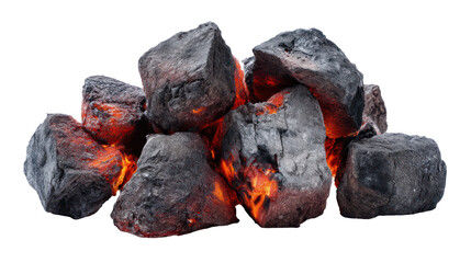 Smoldering burning coals cut out on transparent background

