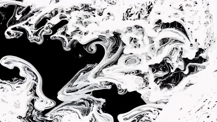 An abstract black to white ink transition flows dramatically screen forming turbulent waves grunge blotches Perfect edgy overlays alpha matte effects professional video editing 4K visual adds - Powered by Adobe