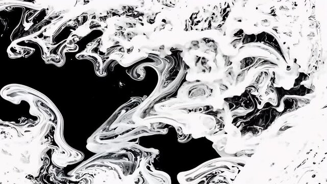 An abstract black to white ink transition flows dramatically screen forming turbulent waves grunge blotches Perfect edgy overlays alpha matte effects professional video editing 4K visual adds