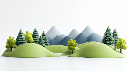 Natural Vibes: A Lush Green Landscape Design, nature, 3d, background, green, illustration, summer, natural, design, plant, tree, wood, modern, environment, vector, isolated, garden, abstract. 