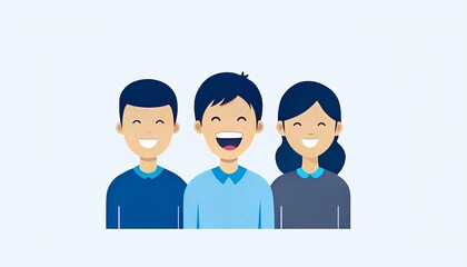 Three smiling people, cartoon illustration
