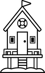Beach Hut Cabana black thick outline vector design isolated.
Beach wooden house black line icon.
Transparent background. SVG file.