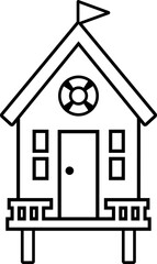 Beach Hut Cabana black thick outline vector design isolated.
Beach wooden house black line icon.
Transparent background. SVG file.