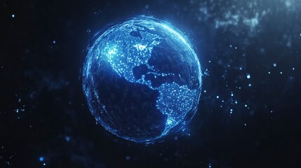 Obraz premium Glowing digital Earth, North and South America continents, global network.