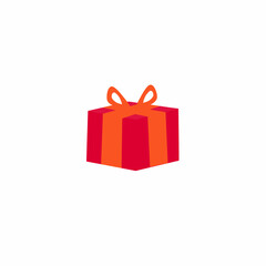 A bright red gift box with an orange ribbon and bow, illustrated in a simple flat style on a clean white background, symbolizing celebration or surprise