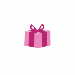 icon of pink gift box with ribbon on white background