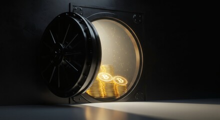 Mysterious Vault Golden Coins Inside a Dark Bank Vault