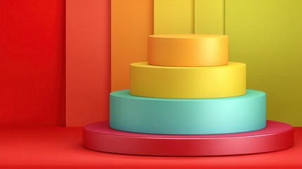 Vibrant geometric shapes in bold colors.