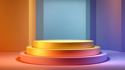 Vibrant podium with colorful background.