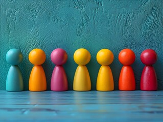 a group of colorful wooden figures standing in a r