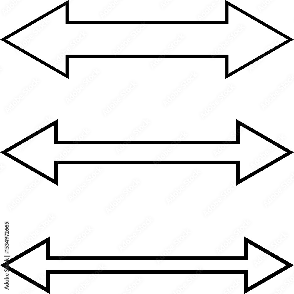 Wall mural set of double sided arrows of different sizes. vector illustration of three bold double arrows in va