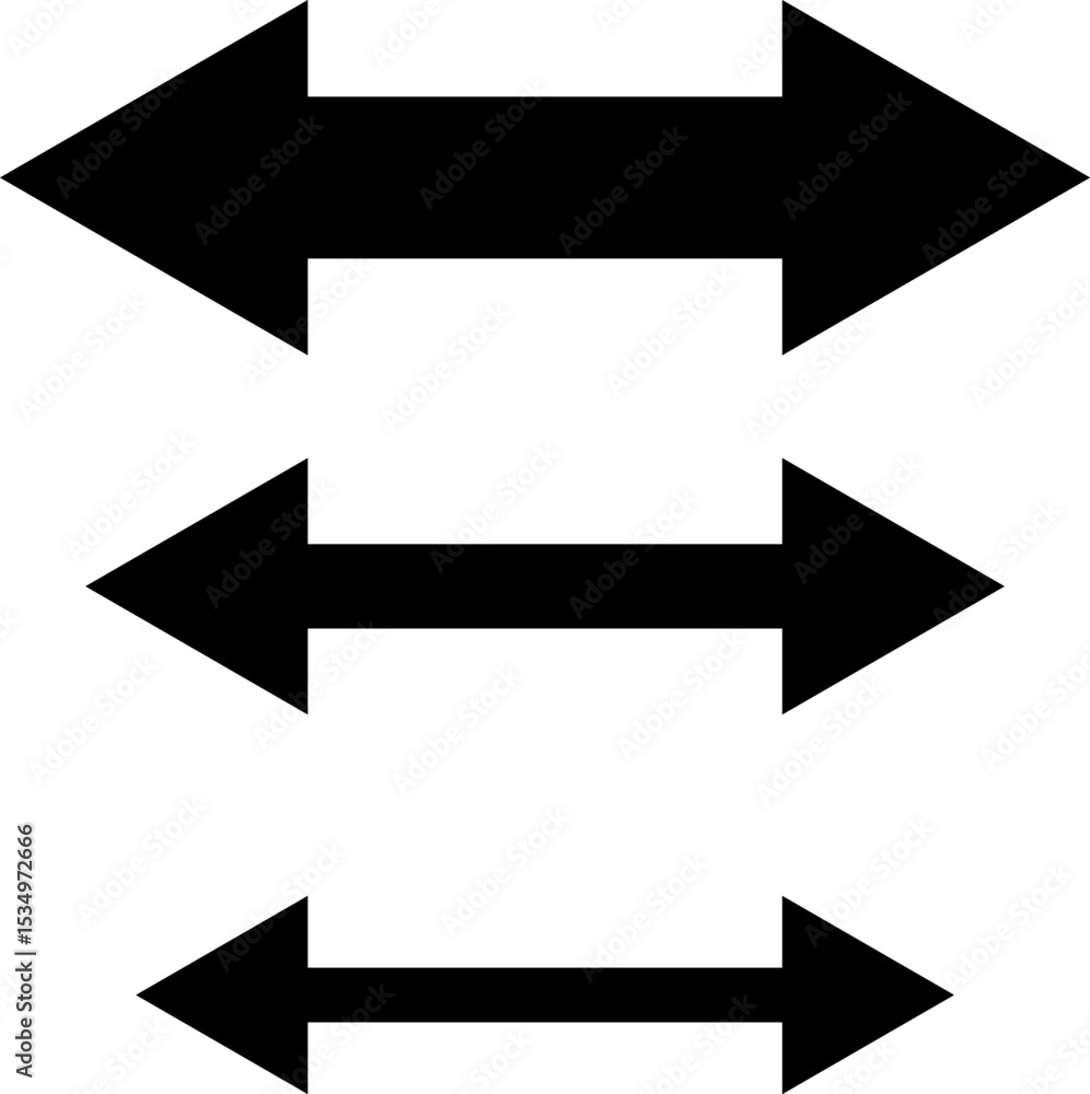 Wall mural set of double sided arrows of different sizes. vector illustration of three bold double arrows in va
