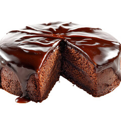 Delicious chocolate cake with a glossy ganache topping. transparent background
