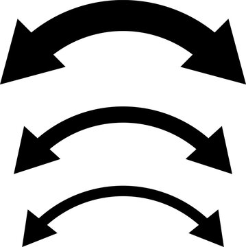 Set of double sided arrows of different sizes. Vector illustration of three bold double arrows in varying sizes. Black arrows pointing left and right. Minimalist graphic with geometric shapes