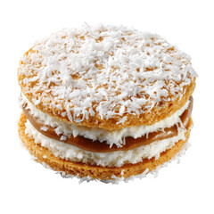 Delicious coconut dessert layered with cream and chocolate. transparent background