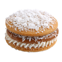 Delicious coconut dessert with creamy chocolate filling. transparent background