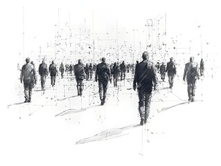 a group of people walking down a street