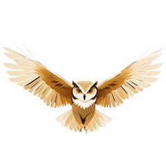 Obraz premium Majestic brown and white owl with outstretched wings in flight on beige background
