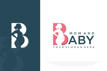 pregnant woman icon or logo , letter B , vector illustration