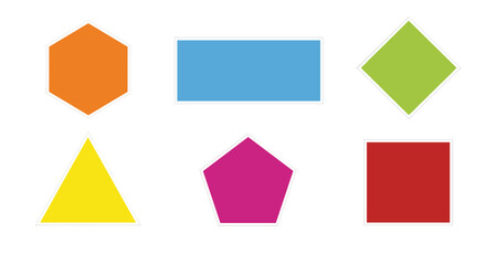 Assortment of colorful geometric shapes including hexagon rectangle diamond triangle pentagon and rectangle shapes