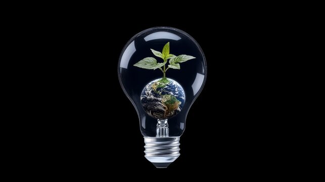 Green Energy Innovation Plant Growing Inside Lightbulb Earth Globe Sustainable Future
