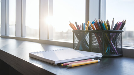 Creative workspace setup home office photography bright environment close-up view inspiration and productivity