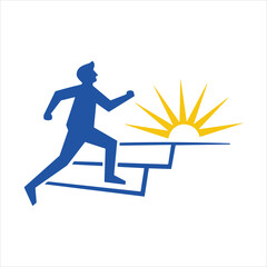 Motivational Growth Logo &ndash; Man Climbing to Success and Sunrise Future