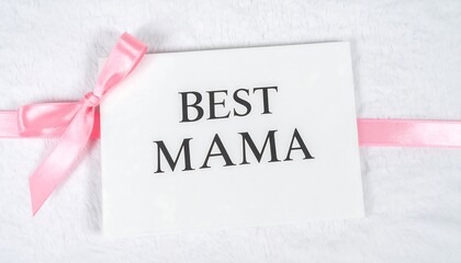 White card with pink ribbon