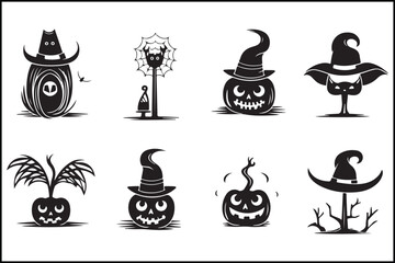 Halloween Spirit Icons | Witch Hat, Ghost, Pumpkin and Skull Silhouettes

